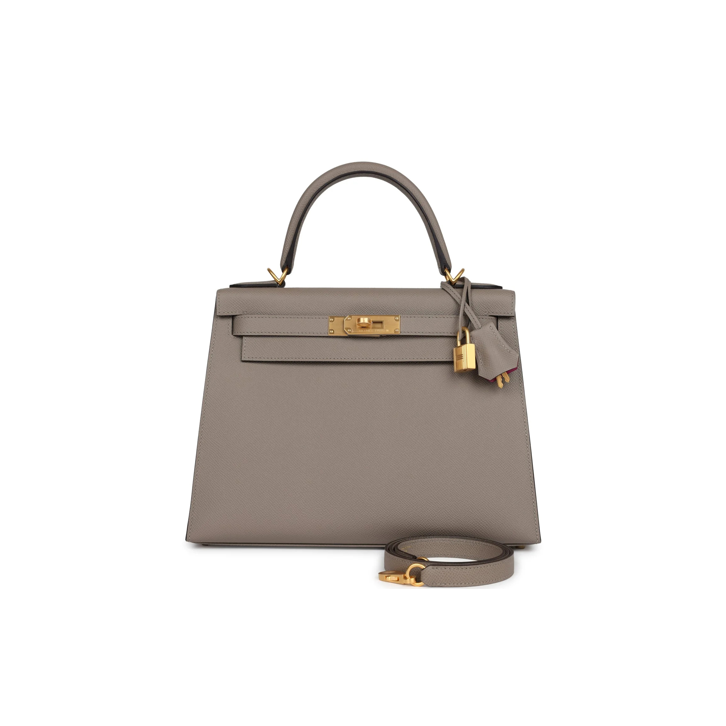HERMÈS MASTER KELLY SELLIER 28 GRIS ASPHALTE VERSO EPSOM BRUSHED GOLD HARDWARE (28*22*10cm)